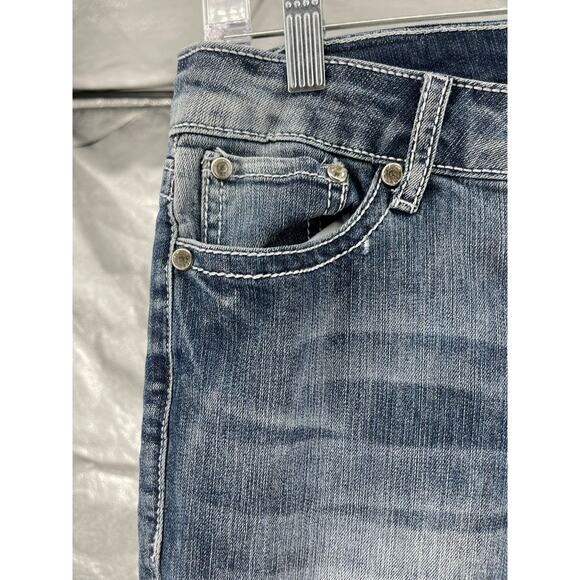 D'Mode Faded Dark Wash Blue Denim Flare Leg Jeans Junior's Size 11 - Picture 4 of 8